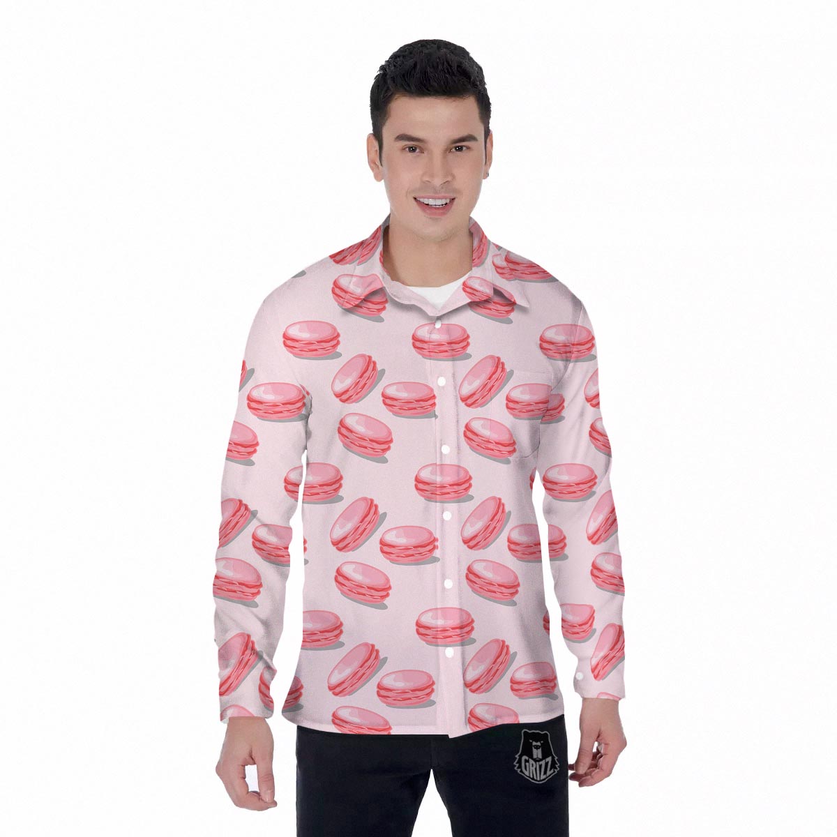Macarons Sweet Print Pattern Men's Long Sleeve Shirts-grizzshop