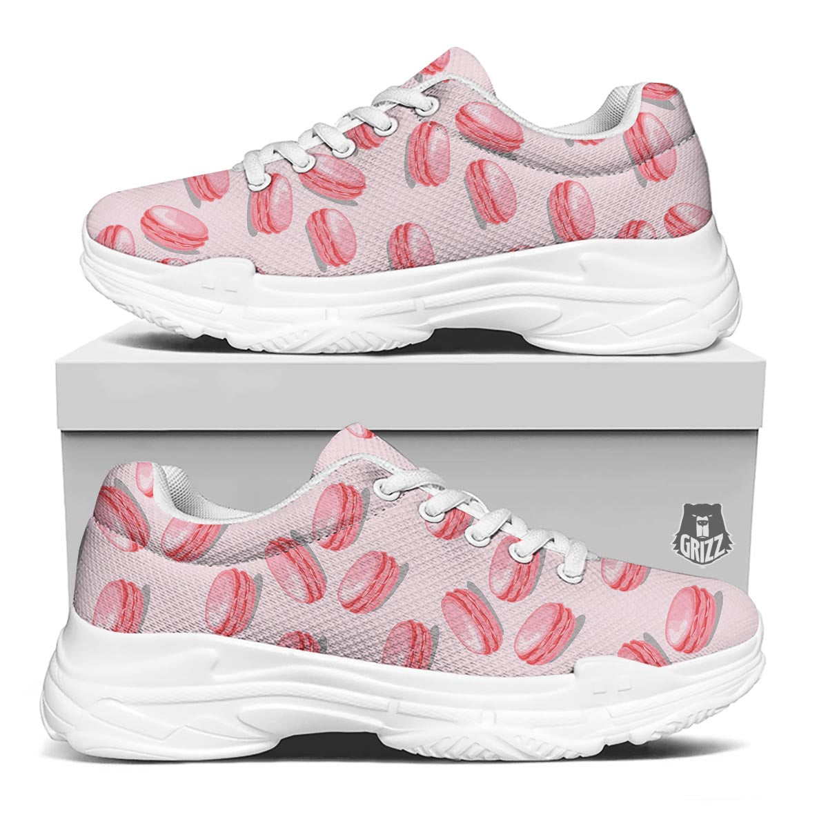 Macarons Sweet Print Pattern White Chunky Shoes-grizzshop
