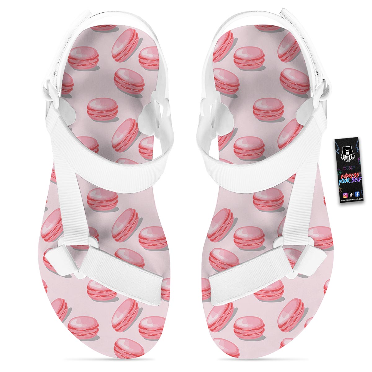 Macarons Sweet Print Pattern White Open Toe Sandals-grizzshop