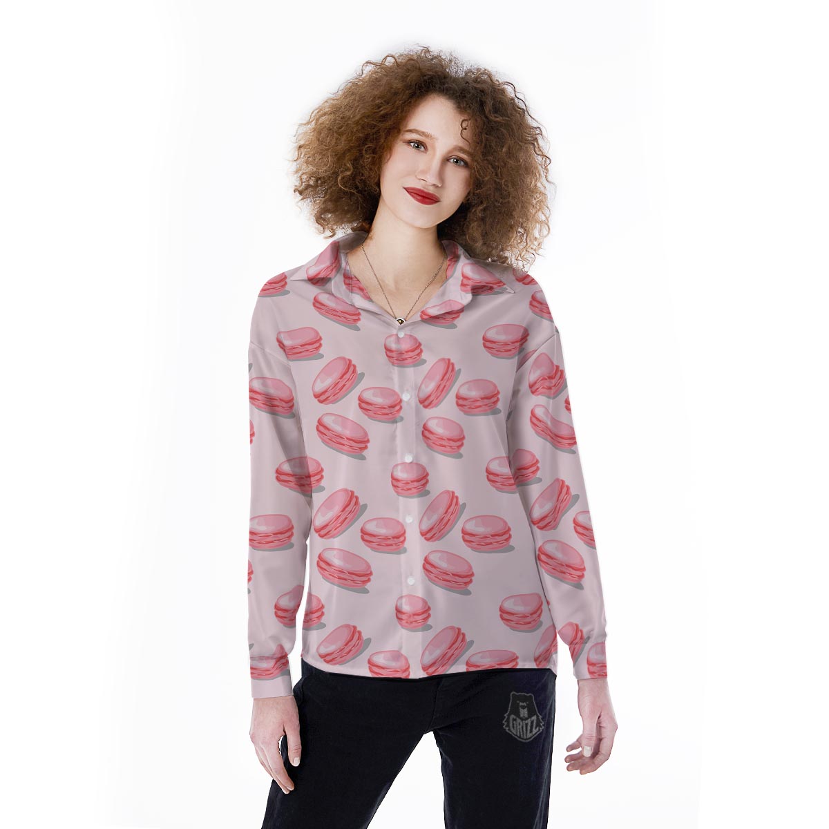 Macarons Sweet Print Pattern Women's Long Sleeve Shirts-grizzshop