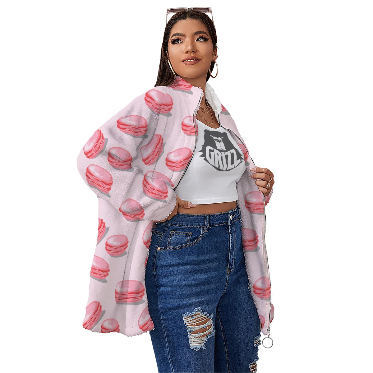 Macarons Sweet Print Pattern Women's Sherpa Jacket-grizzshop