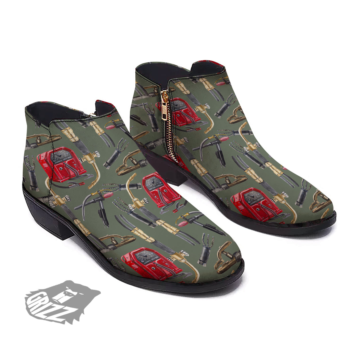 Machine Welding Print Pattern Ankle Boots-grizzshop