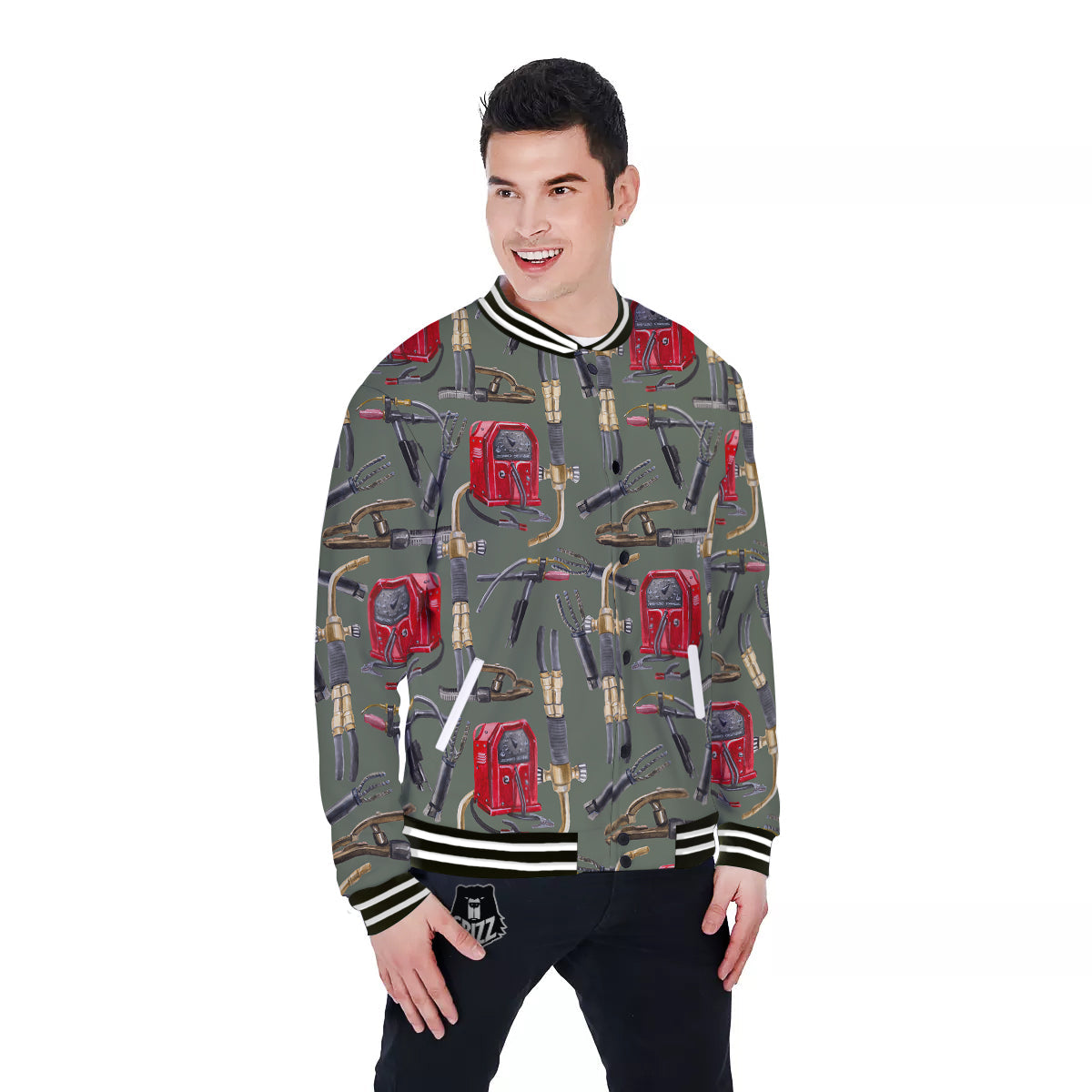 Machine Welding Print Pattern Baseball Jacket-grizzshop