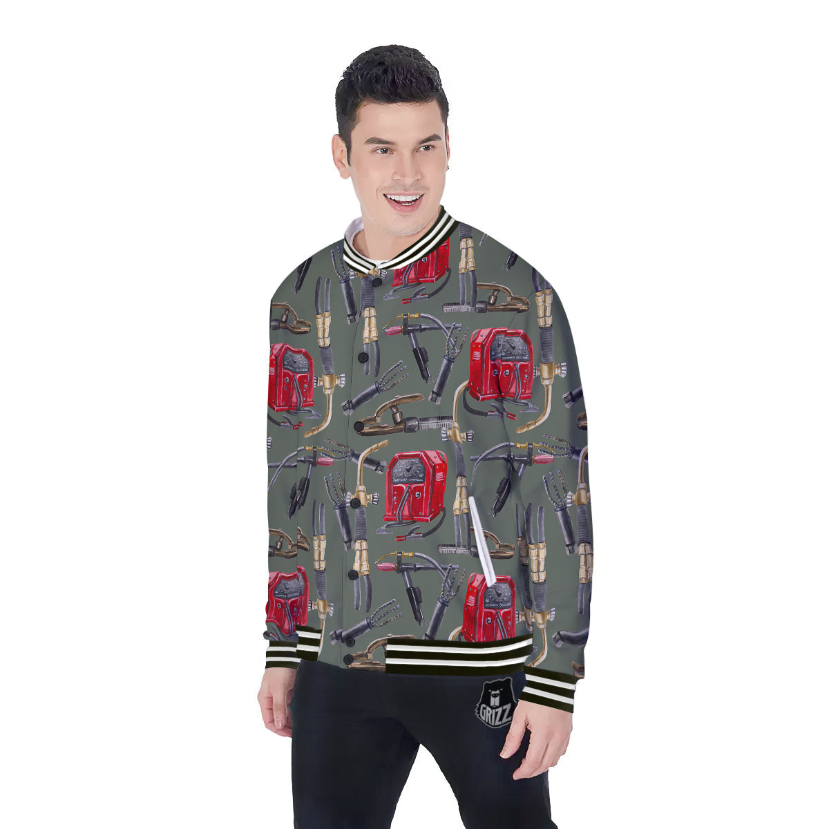 Machine Welding Print Pattern Baseball Jacket-grizzshop