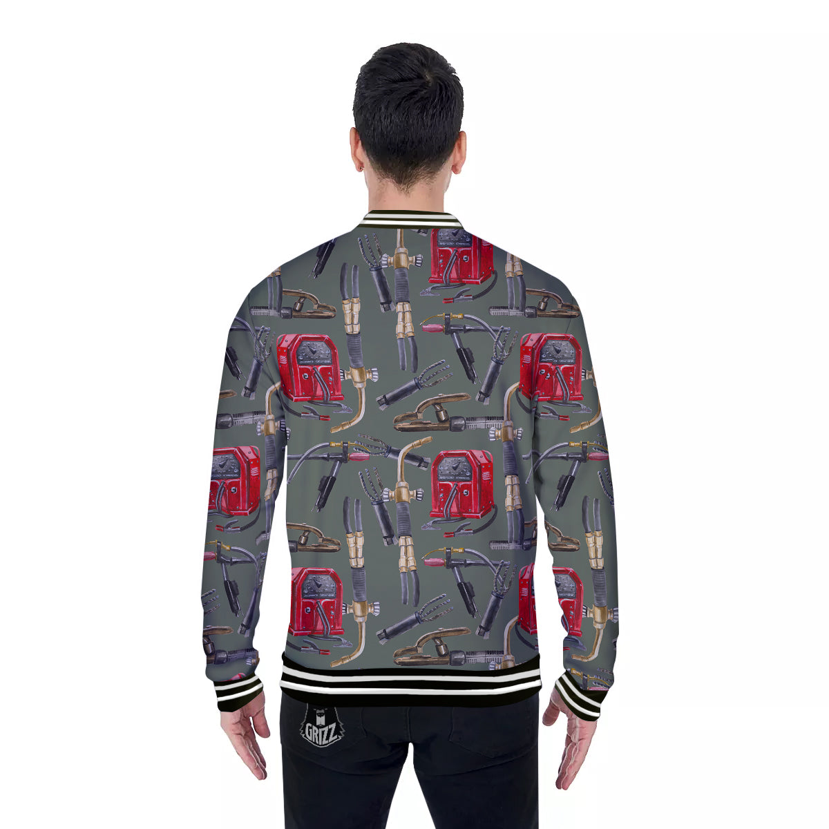 Machine Welding Print Pattern Baseball Jacket-grizzshop