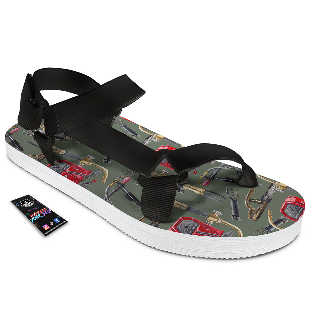 Machine Welding Print Pattern Black Open Toe Sandals-grizzshop