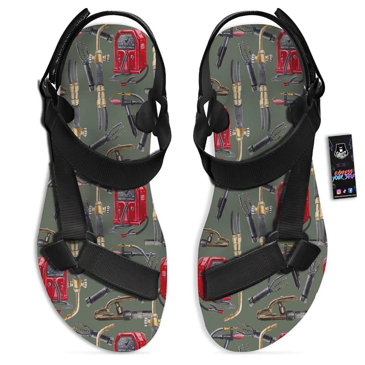 Machine Welding Print Pattern Black Open Toe Sandals-grizzshop