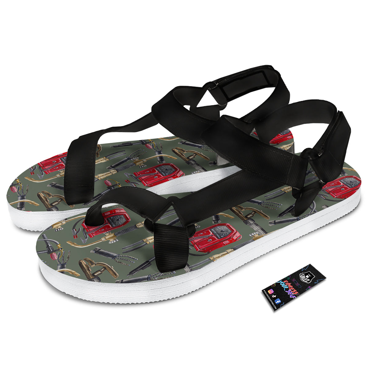 Machine Welding Print Pattern Black Open Toe Sandals-grizzshop