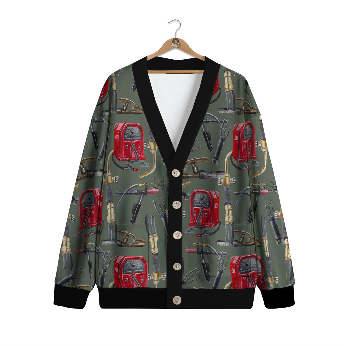 Machine Welding Print Pattern Cardigan-grizzshop