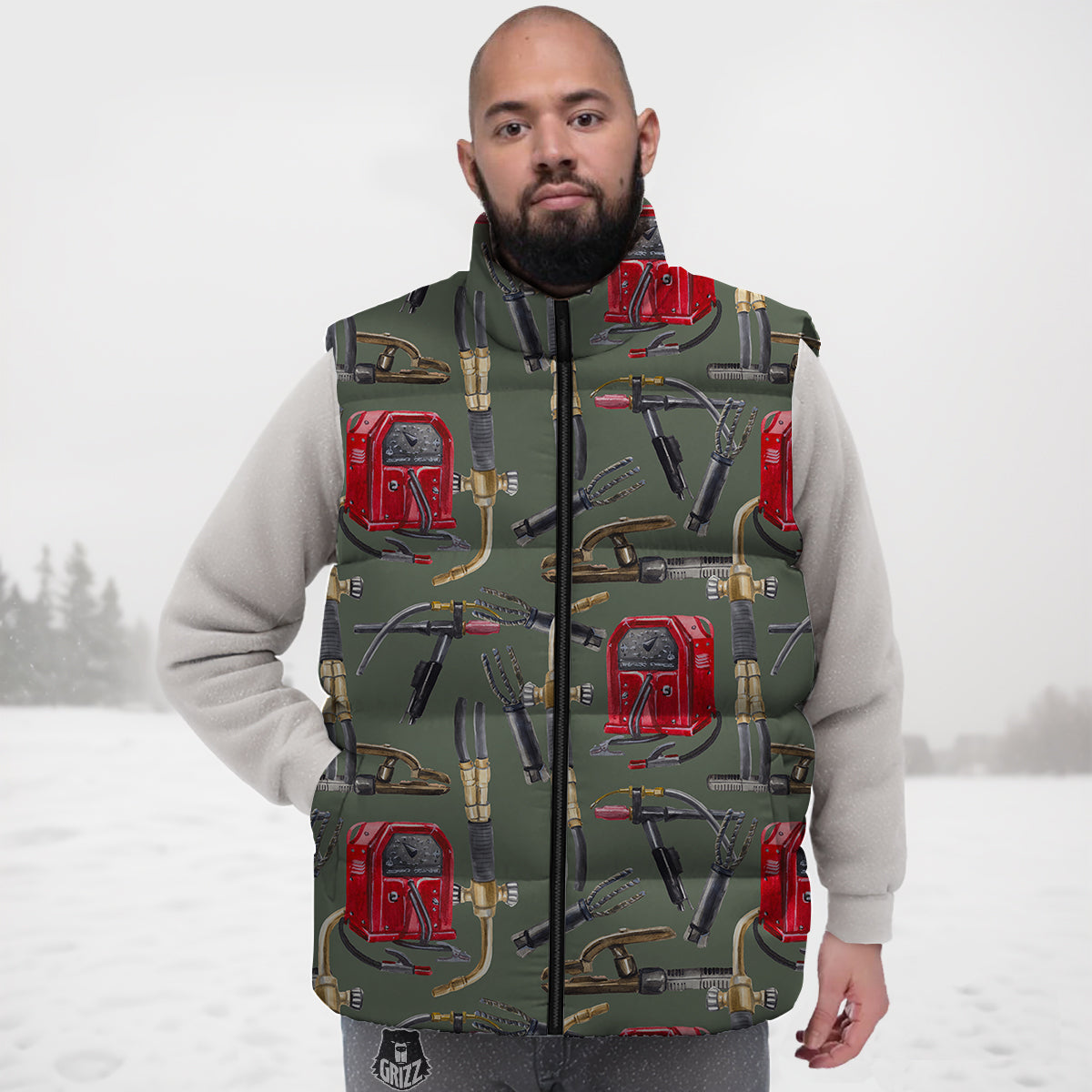 Machine Welding Print Pattern Down Vest-grizzshop