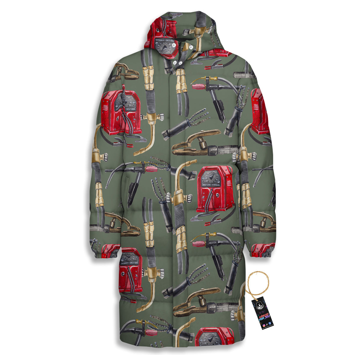 Machine Welding Print Pattern Long Down Jacket-grizzshop