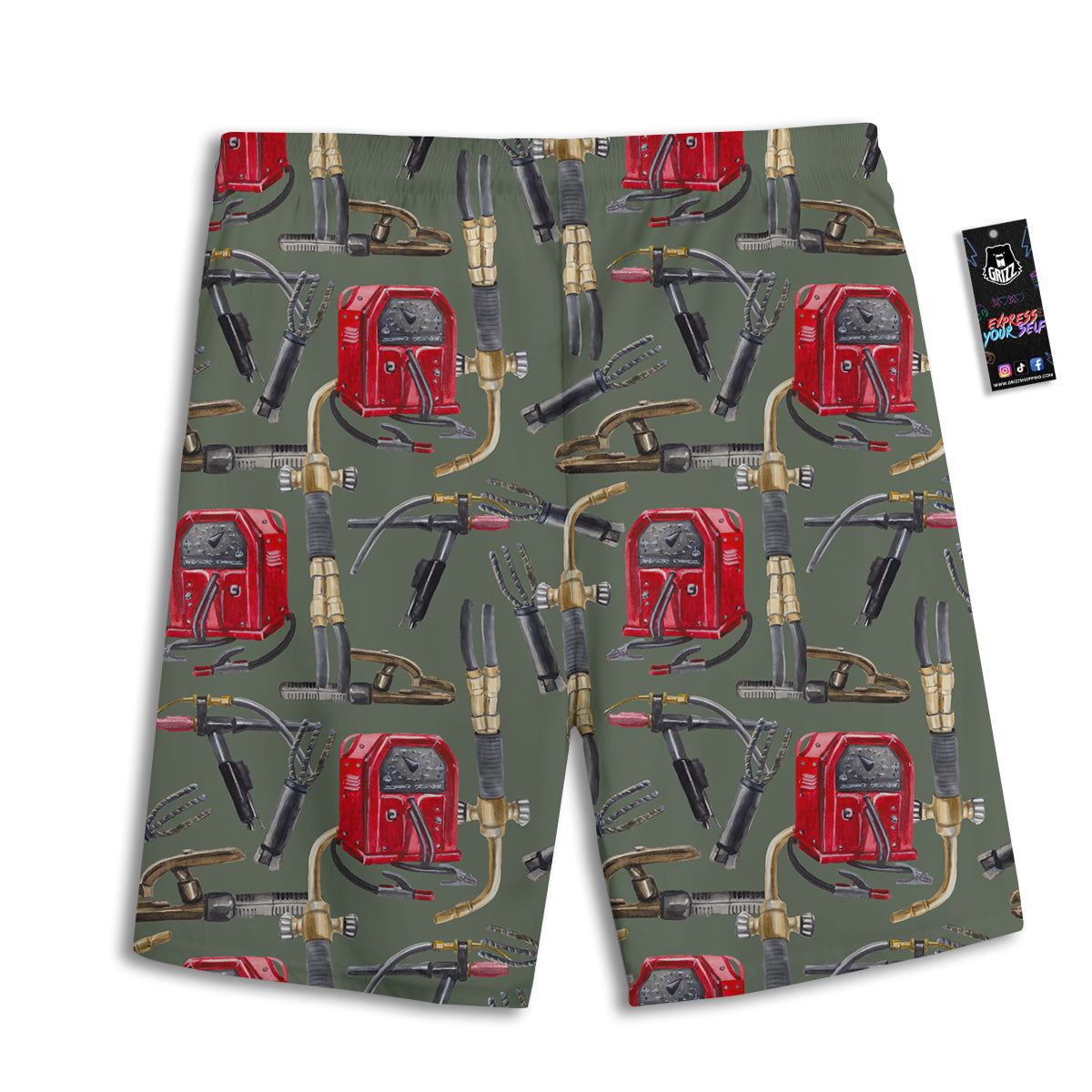 Machine Welding Print Pattern Men's Athletic Shorts-grizzshop