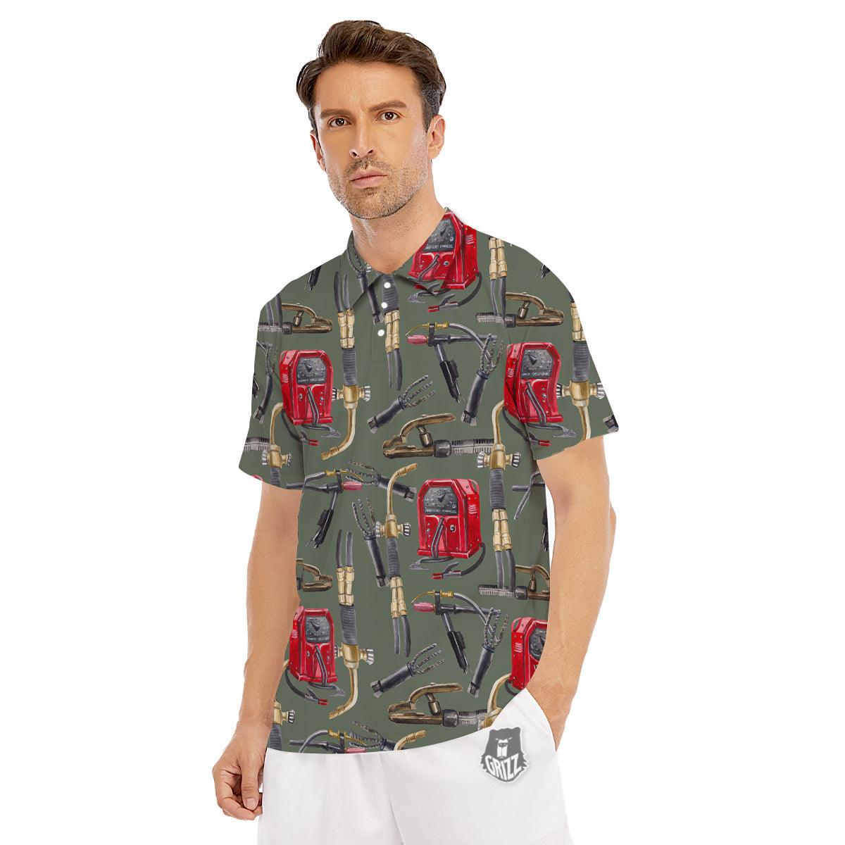 Machine Welding Print Pattern Men's Golf Shirts-grizzshop