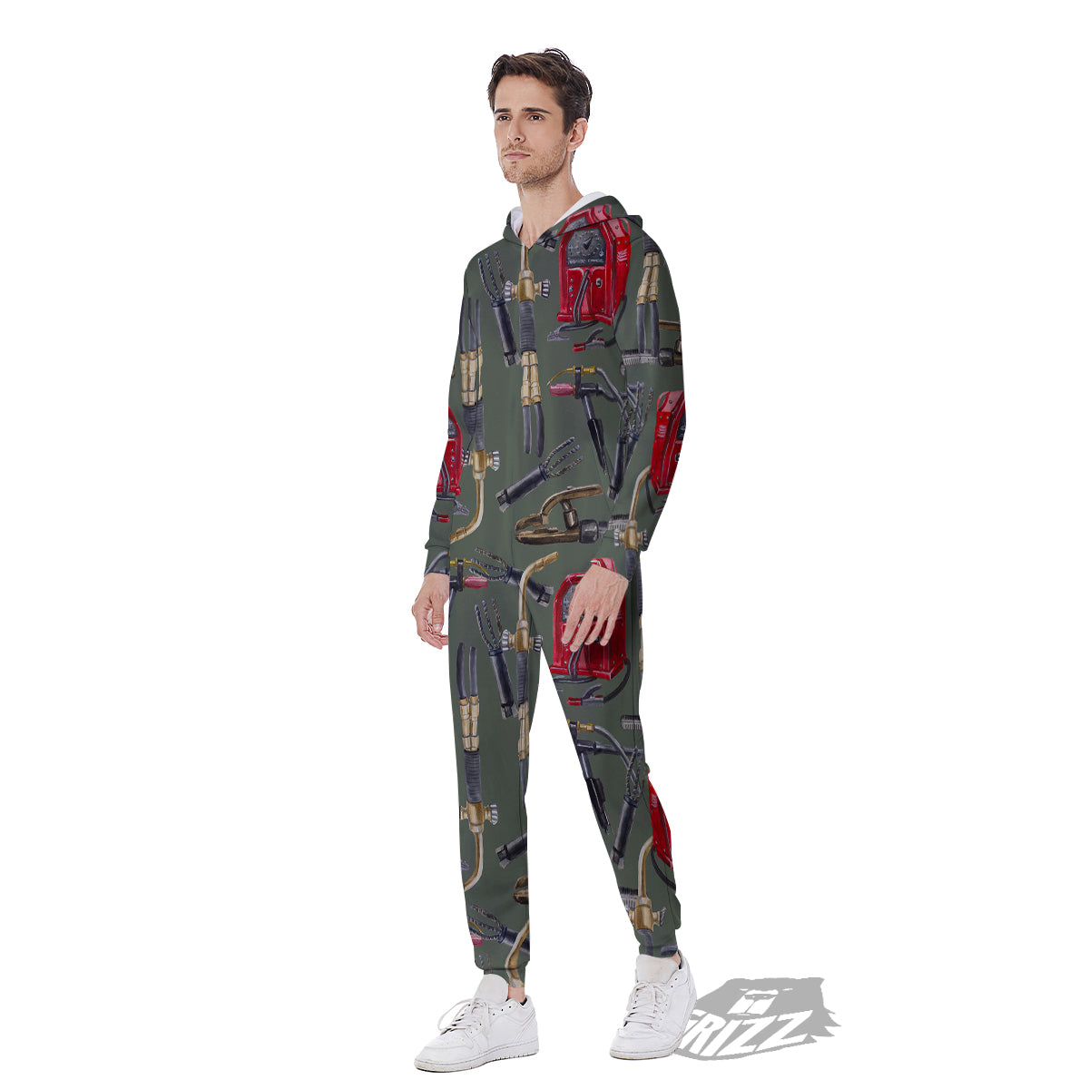Machine Welding Print Pattern Men's Jumpsuit-grizzshop