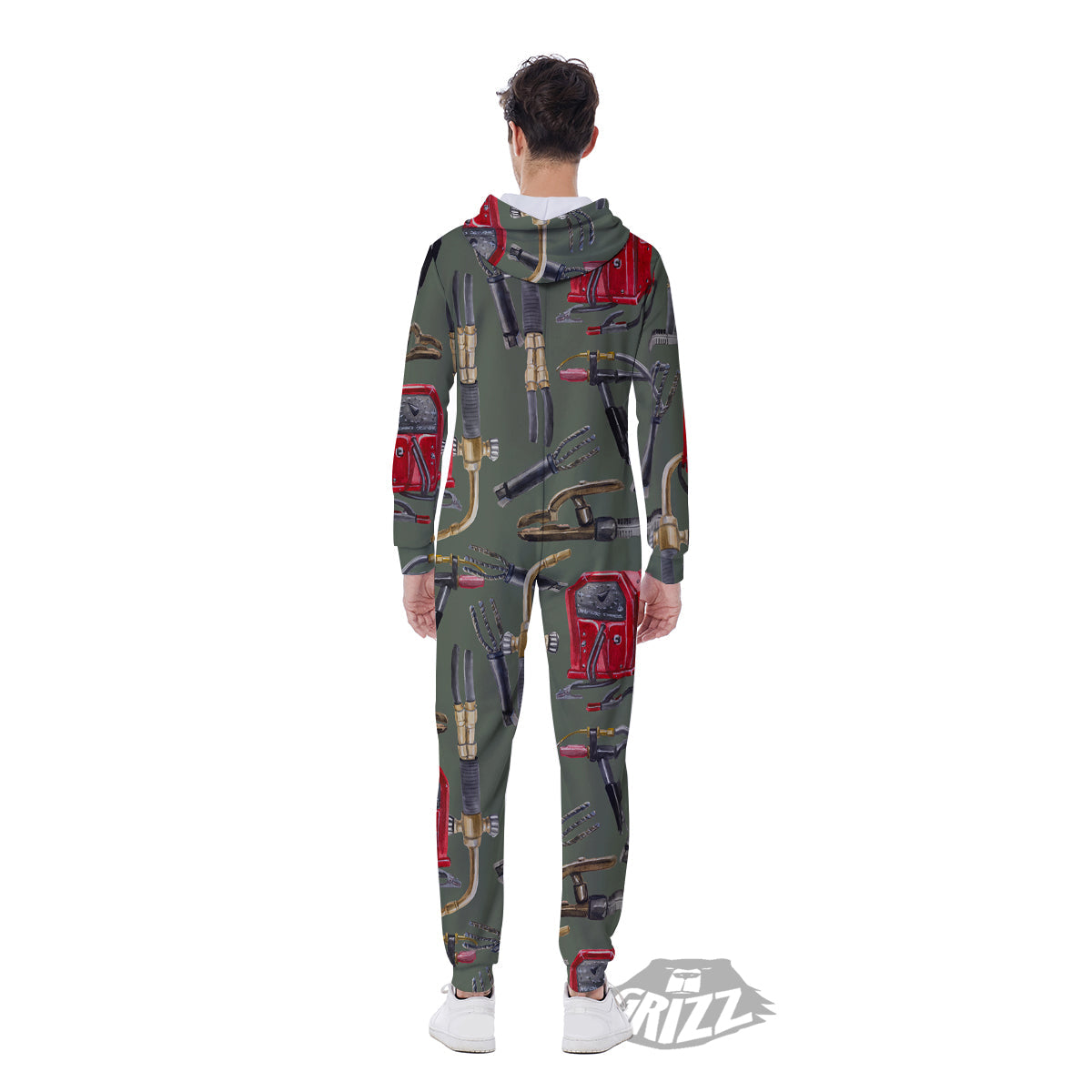 Machine Welding Print Pattern Men's Jumpsuit-grizzshop