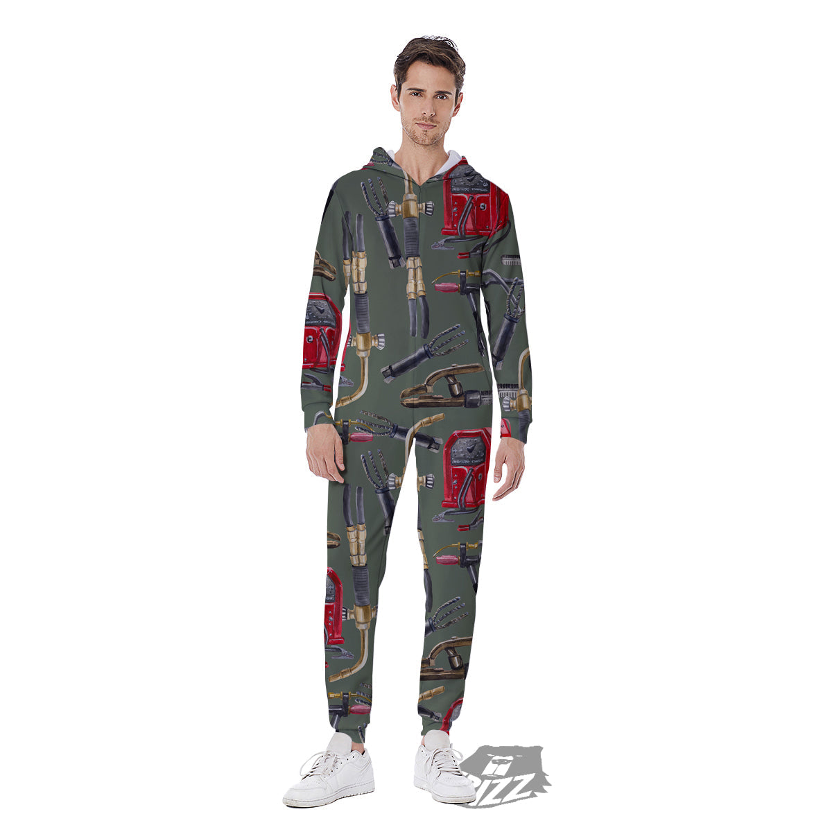 Machine Welding Print Pattern Men's Jumpsuit-grizzshop