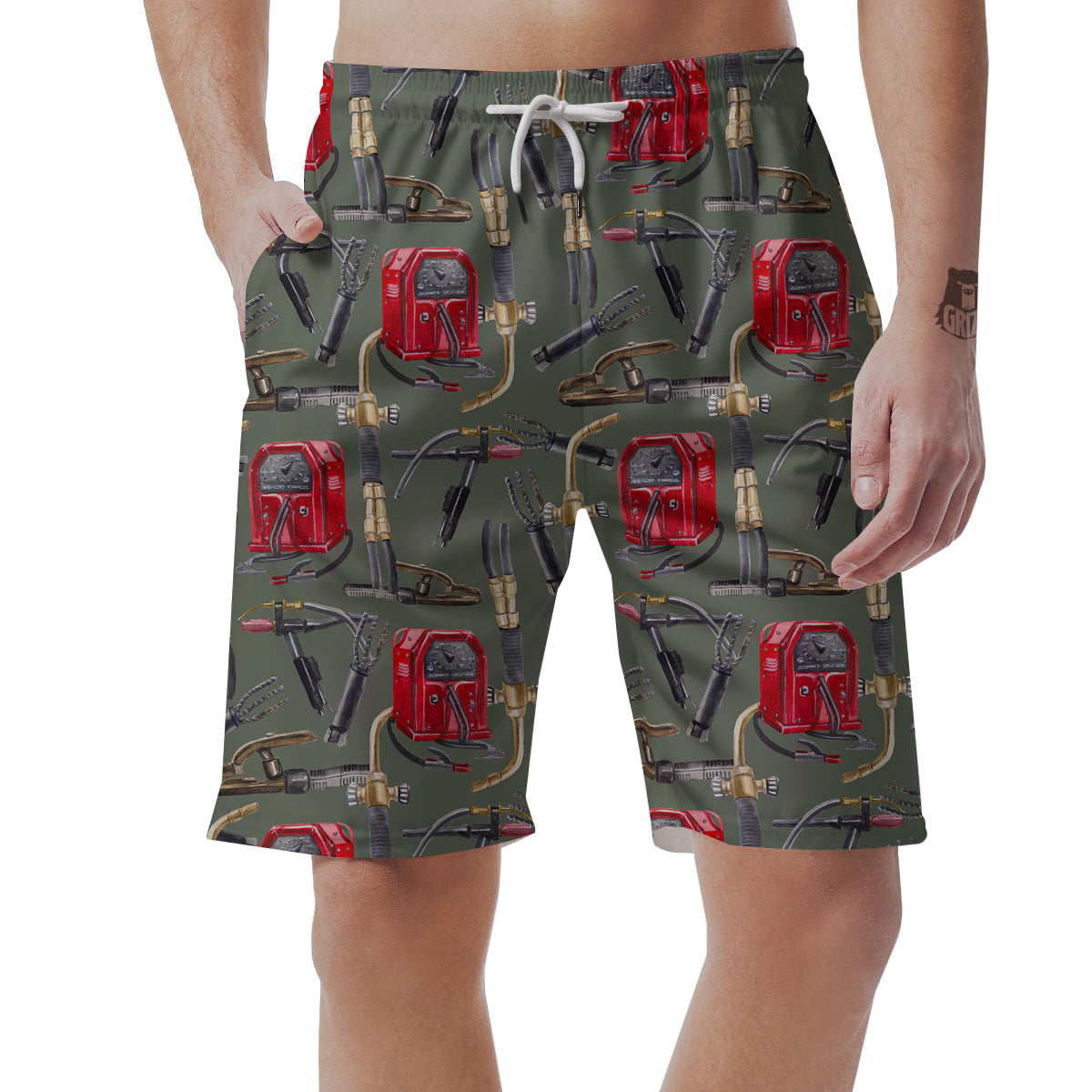 Machine Welding Print Pattern Men's Shorts-grizzshop