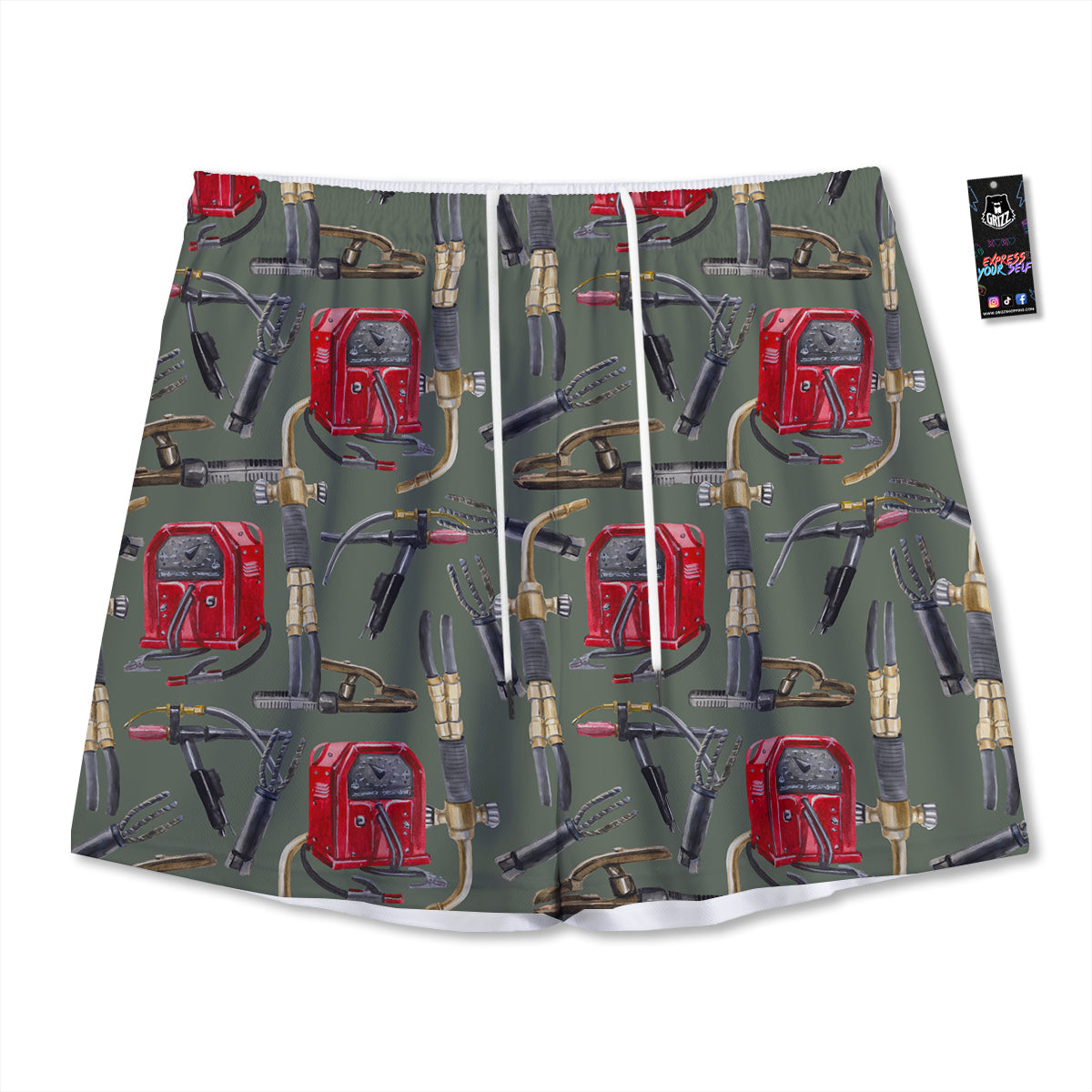 Machine Welding Print Pattern Mesh Shorts-grizzshop