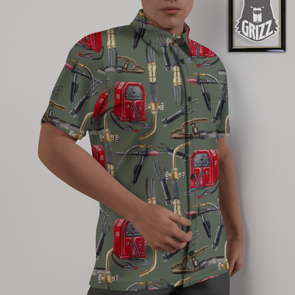 Machine Welding Print Pattern Untucked Shirts-grizzshop
