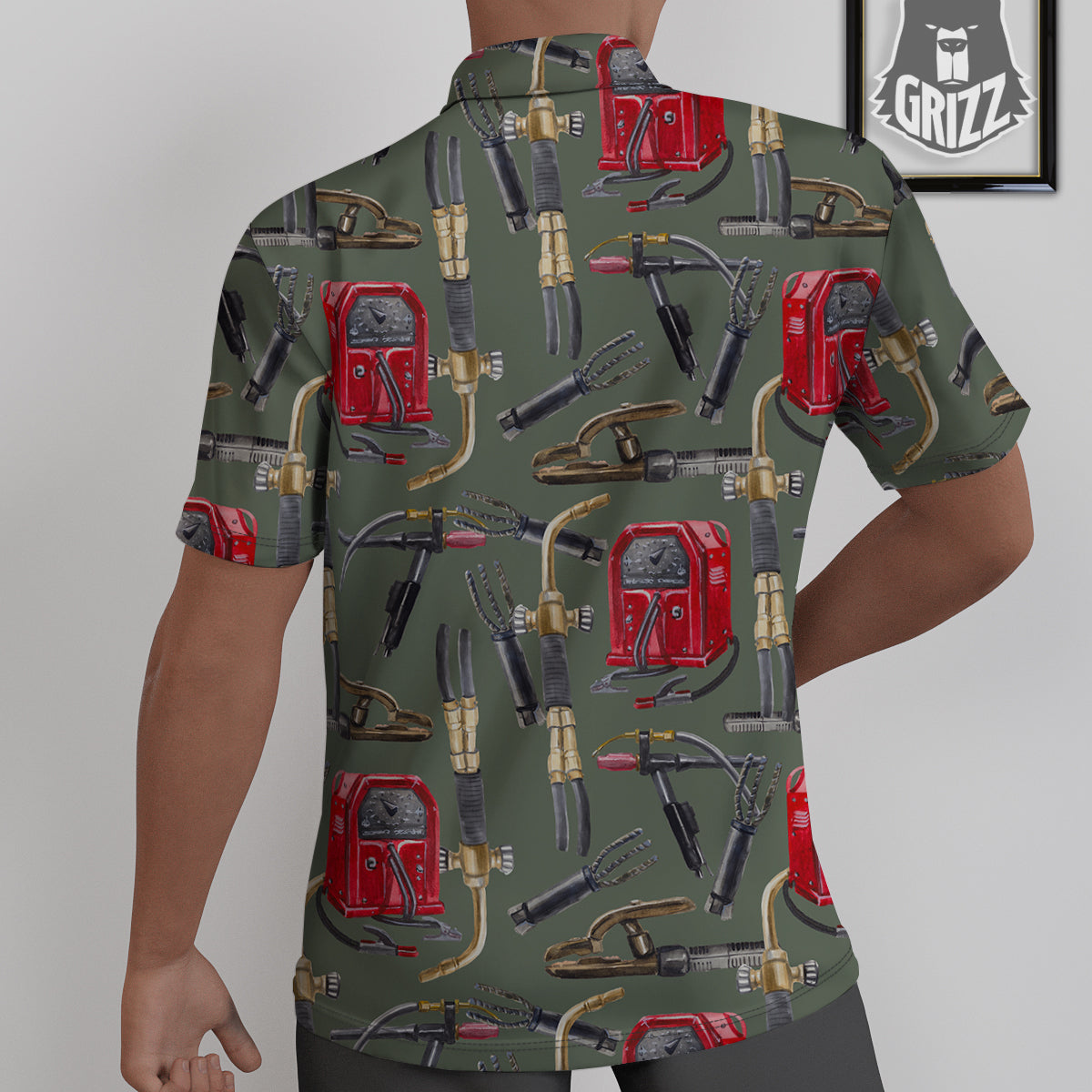 Machine Welding Print Pattern Untucked Shirts-grizzshop