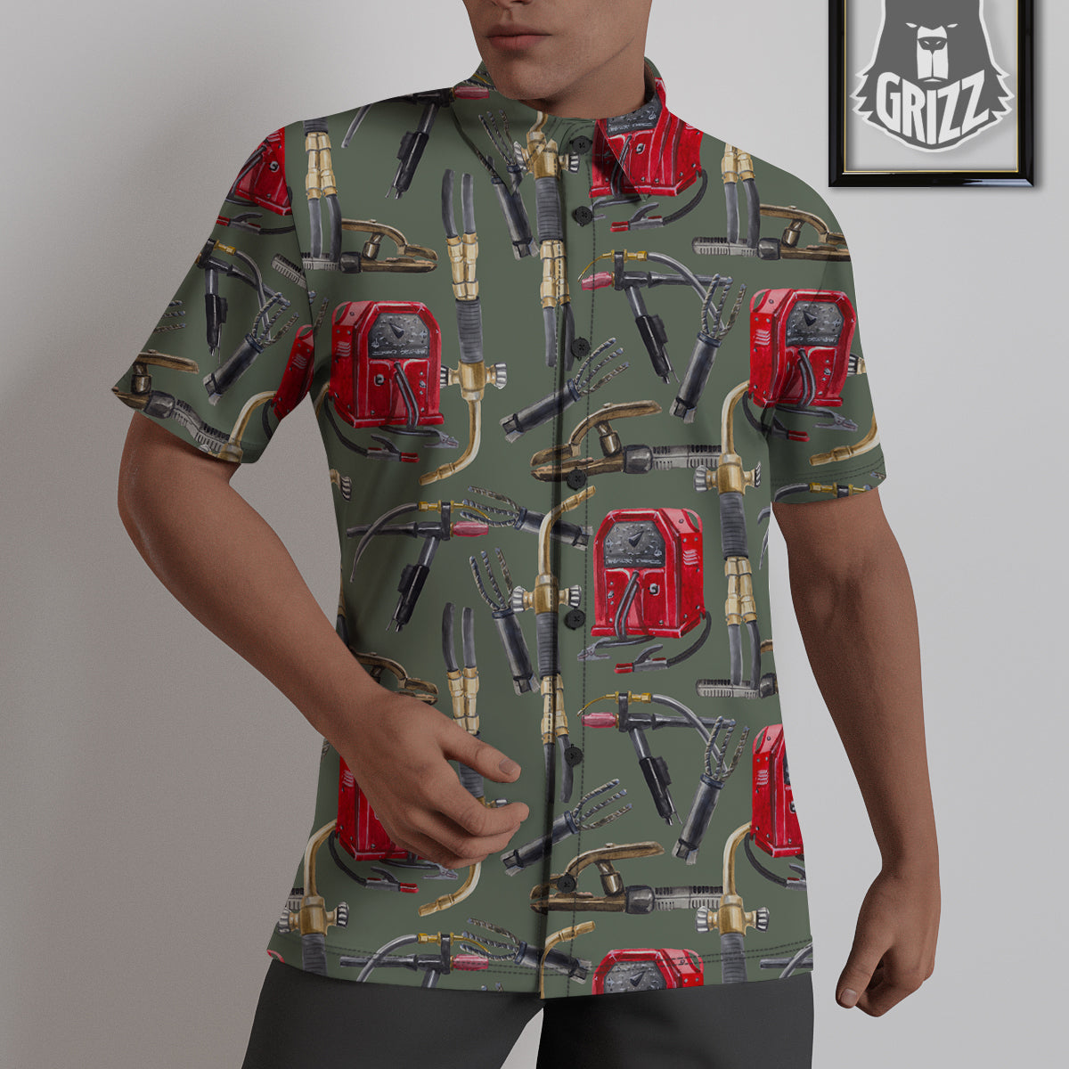 Machine Welding Print Pattern Untucked Shirts-grizzshop