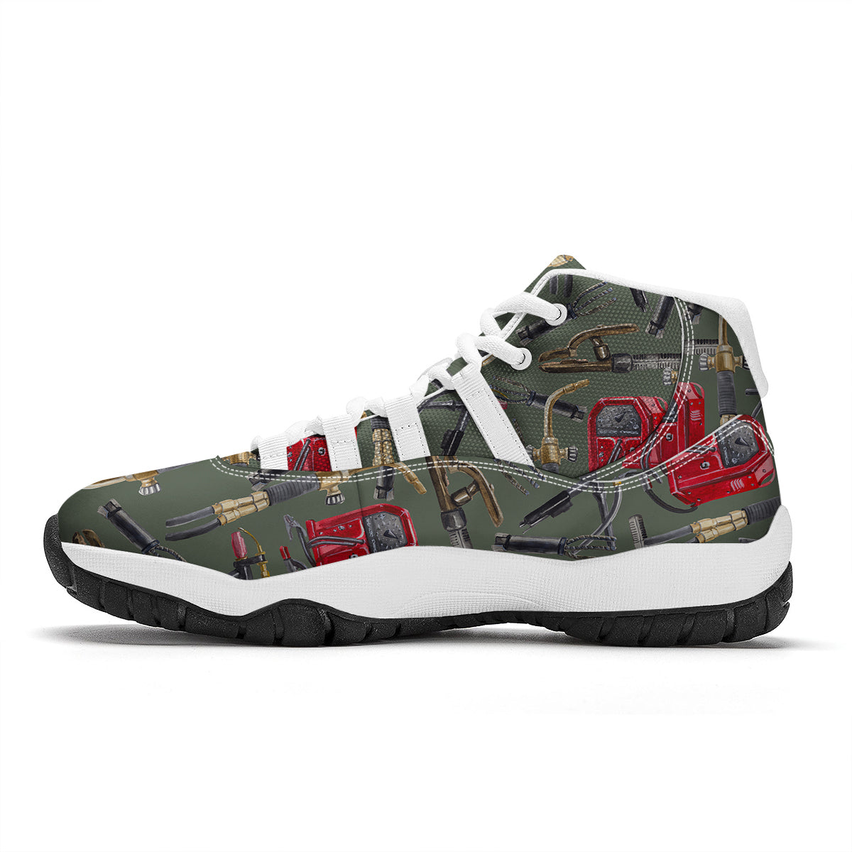 Machine Welding Print Pattern White Bball Shoes-grizzshop