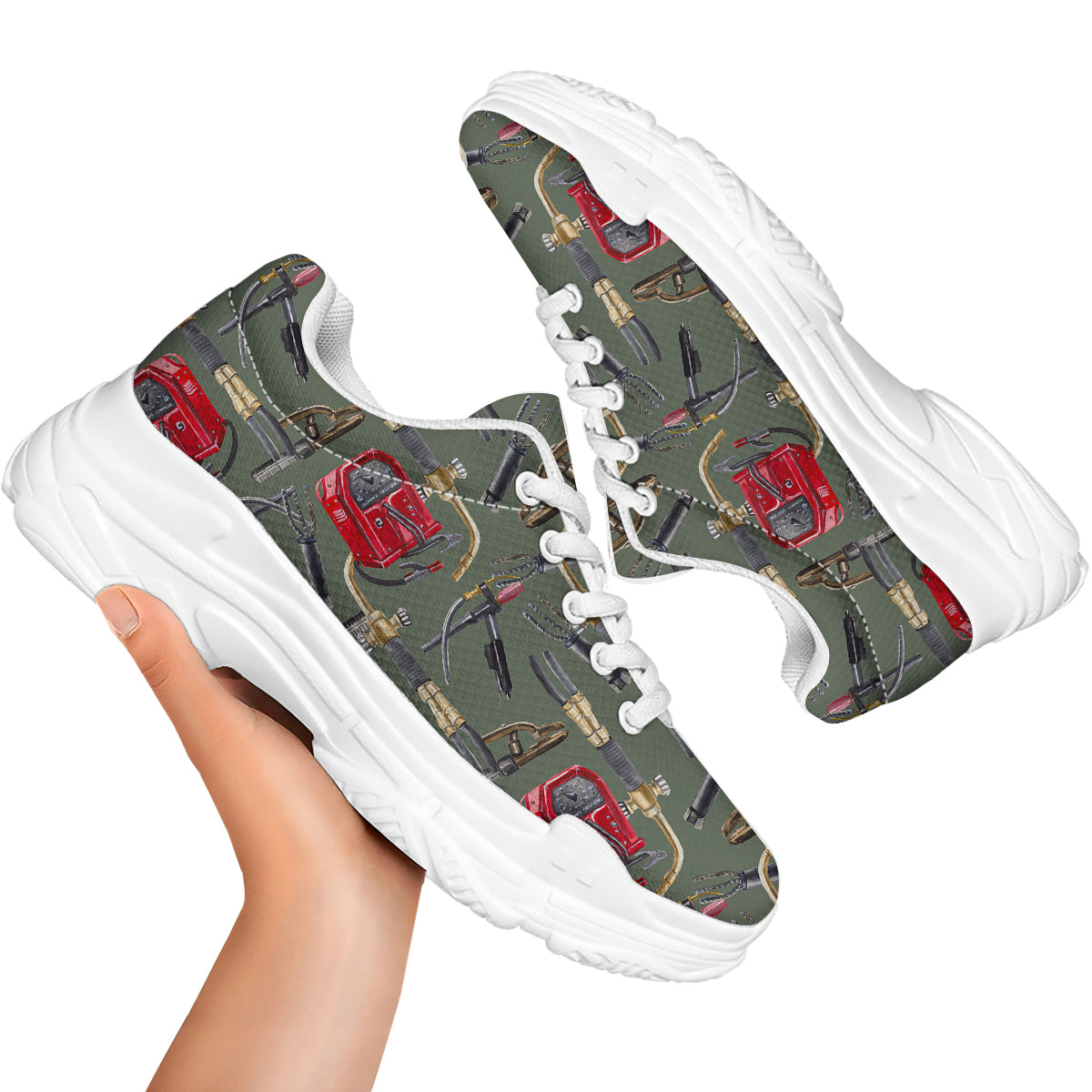 Machine Welding Print Pattern White Chunky Shoes-grizzshop