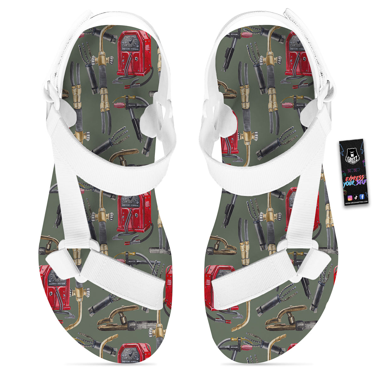 Machine Welding Print Pattern White Open Toe Sandals-grizzshop