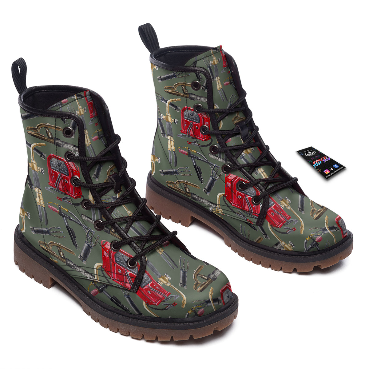 Machine Welding Print Pattern Work Boots-grizzshop