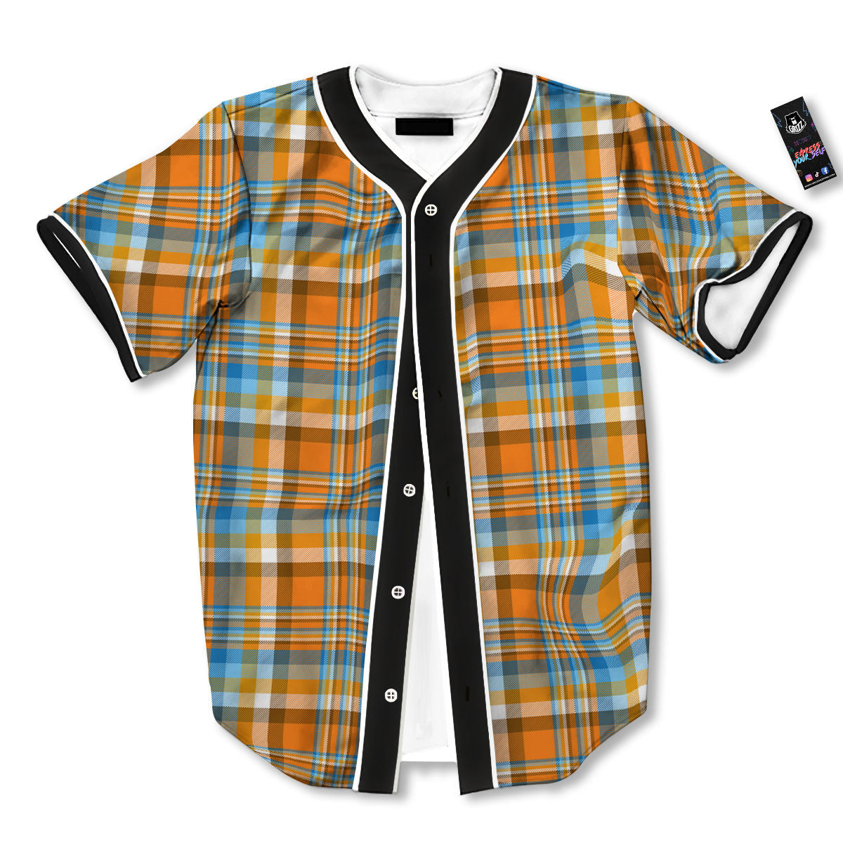 Madras Blue And Orange Print Pattern Baseball Jersey-grizzshop