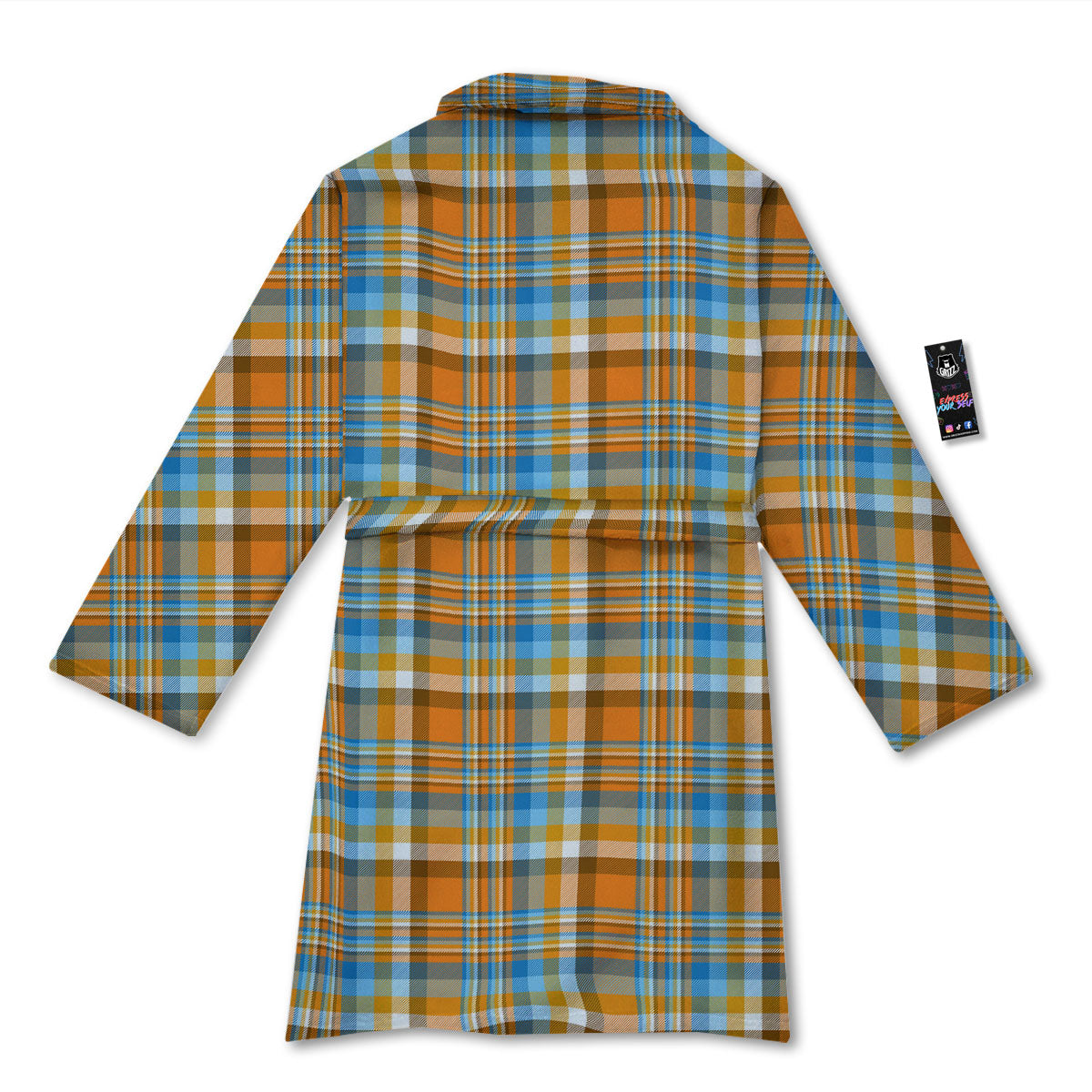 Madras Blue And Orange Print Pattern Bathrobe-grizzshop