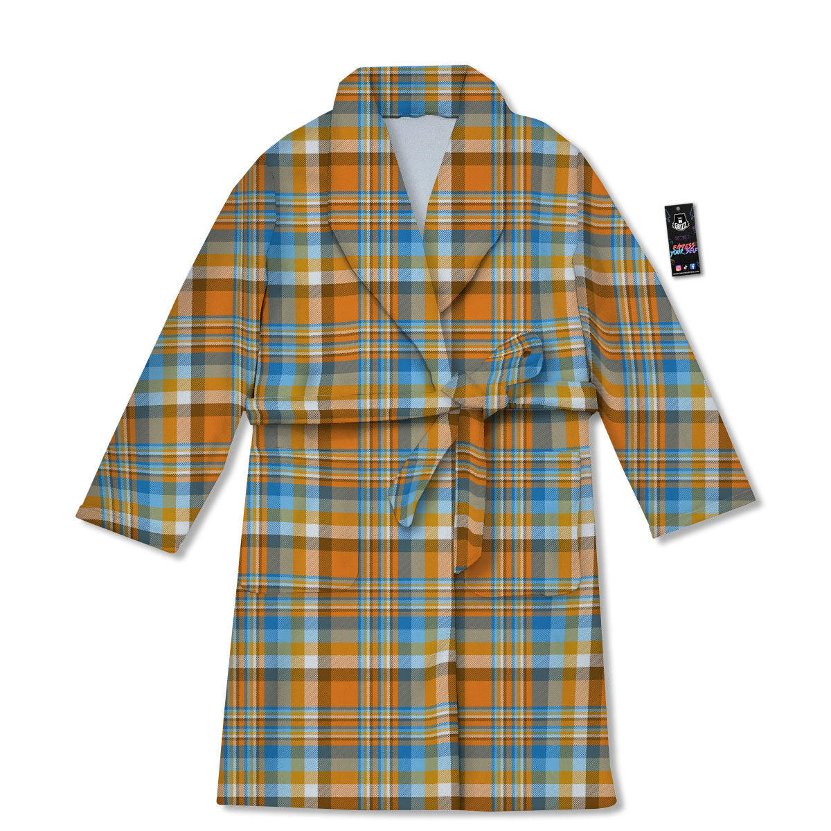 Madras Blue And Orange Print Pattern Bathrobe-grizzshop
