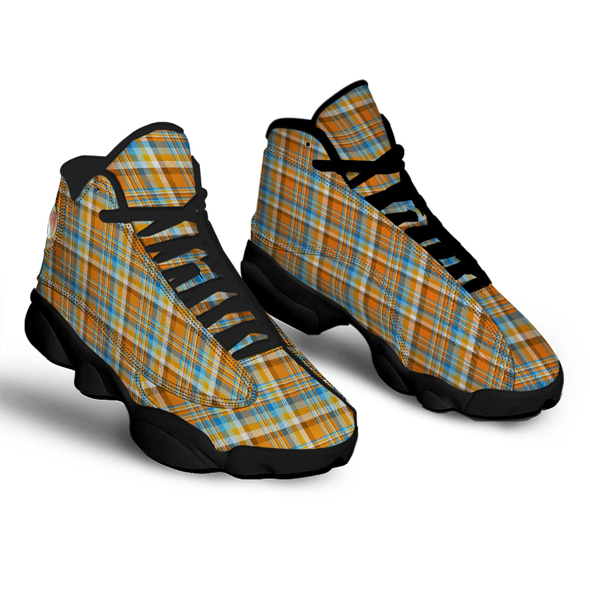 Madras Blue And Orange Print Pattern Black Basketball Shoes-grizzshop