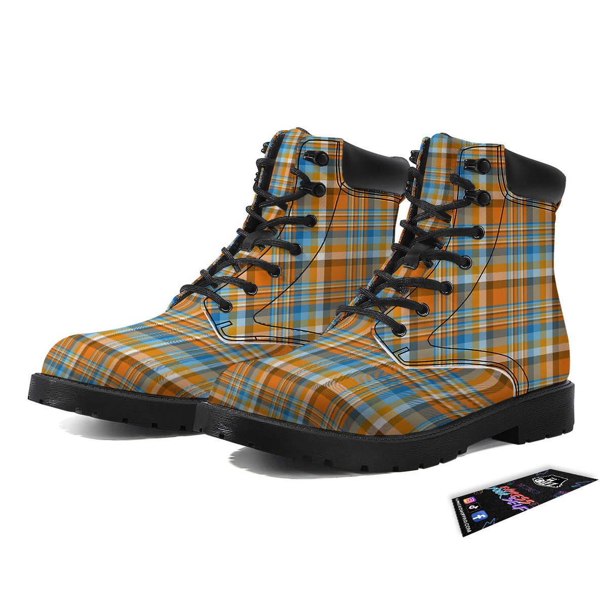 Madras Blue And Orange Print Pattern Boots-grizzshop