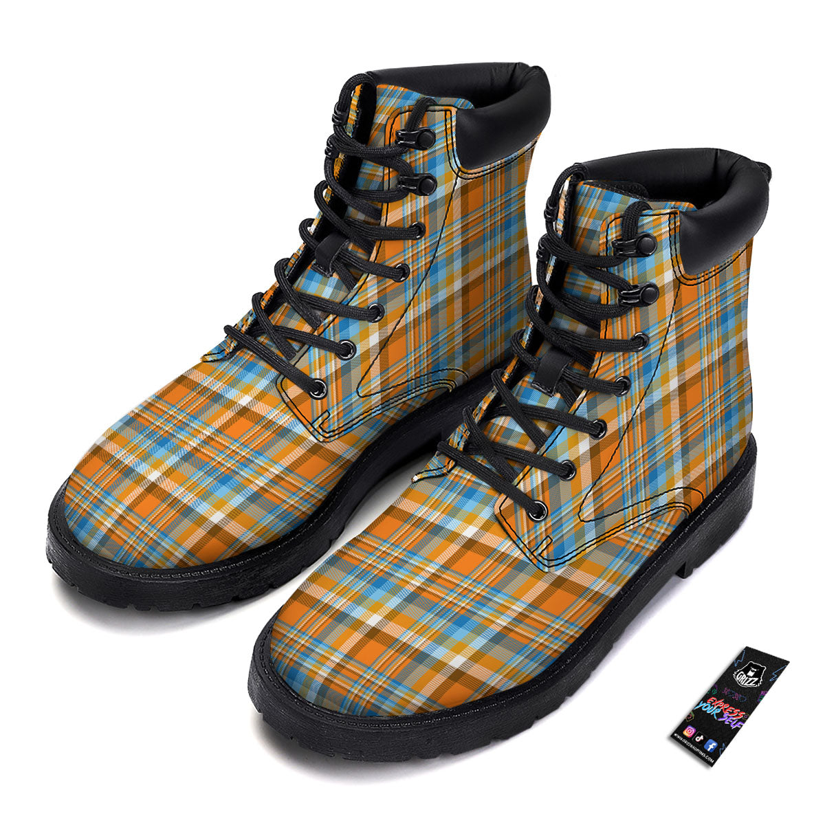Madras Blue And Orange Print Pattern Boots-grizzshop
