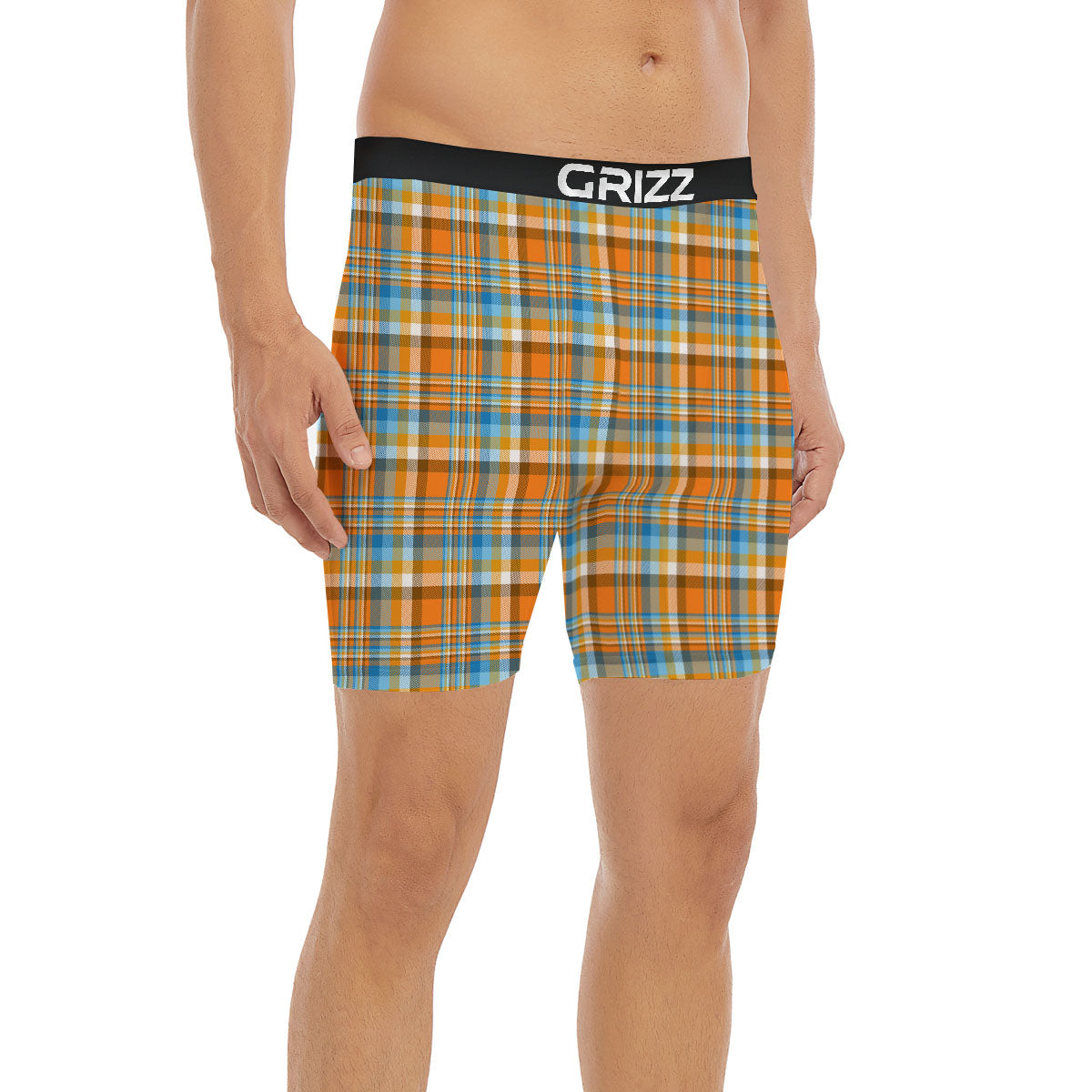Madras Blue And Orange Print Pattern Boxer Briefs-grizzshop