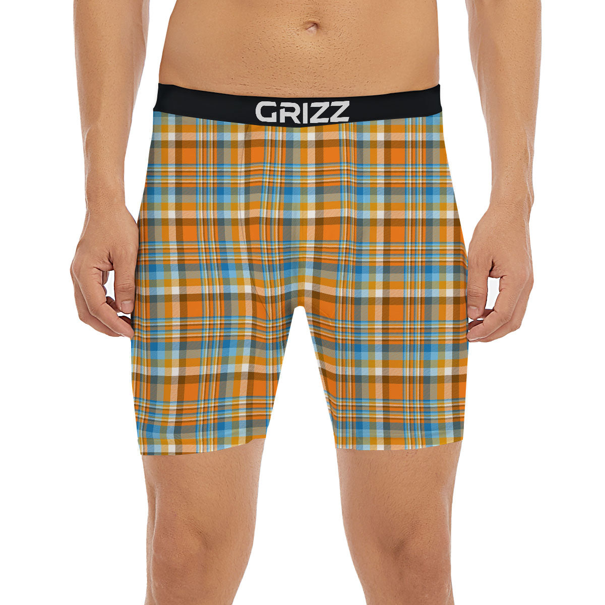 Madras Blue And Orange Print Pattern Boxer Briefs-grizzshop