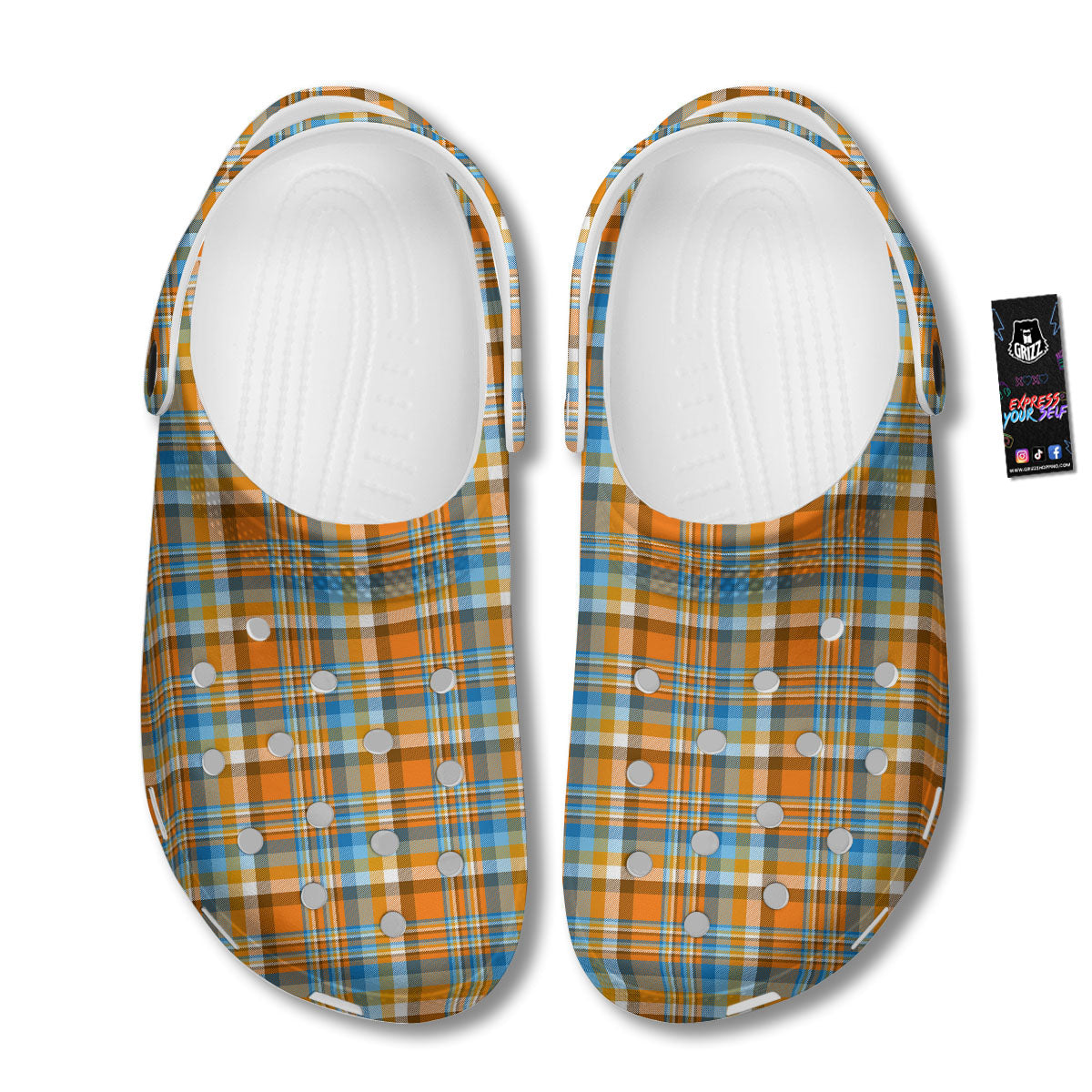 Madras Blue And Orange Print Pattern Clog-grizzshop