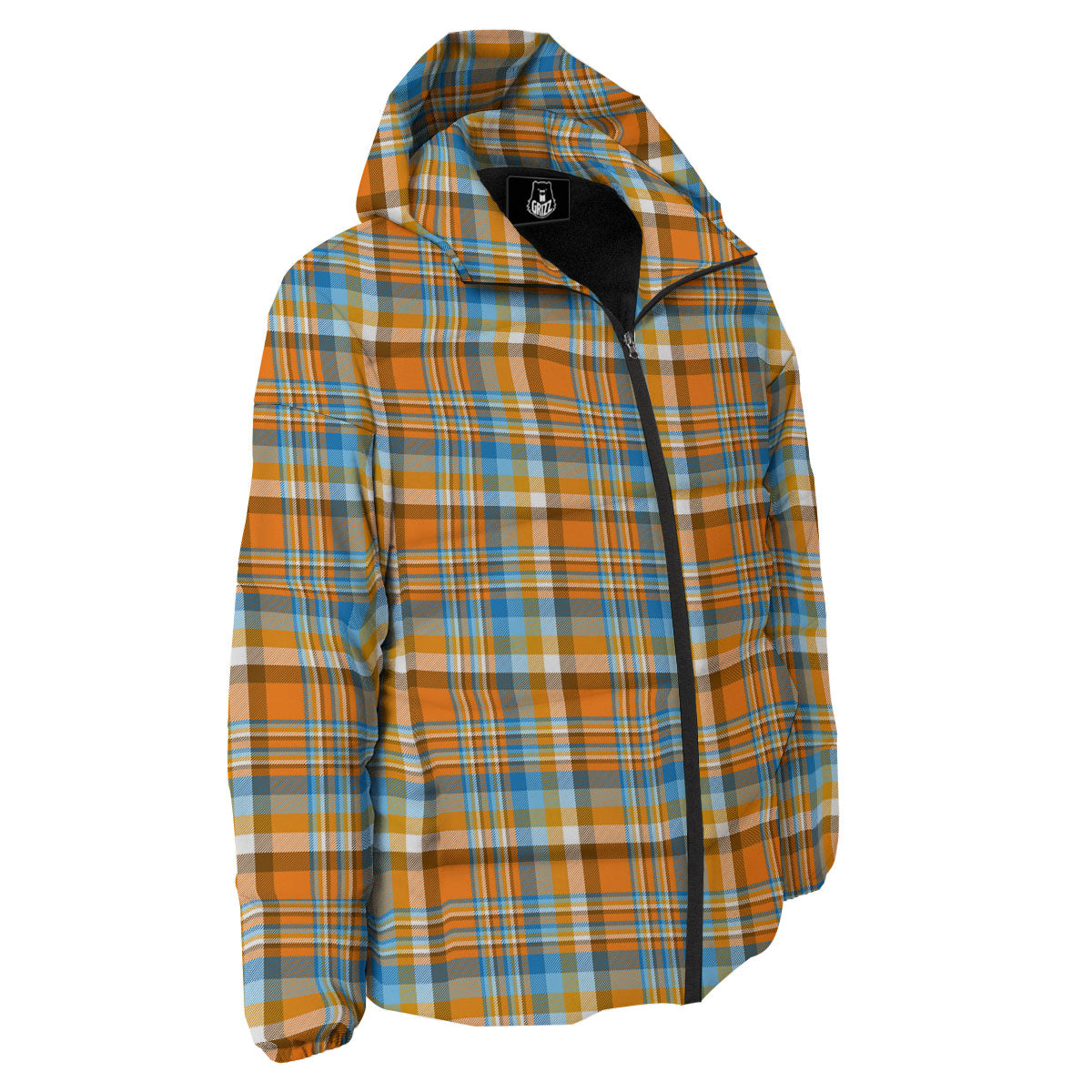 Madras Blue And Orange Print Pattern Down Jacket-grizzshop