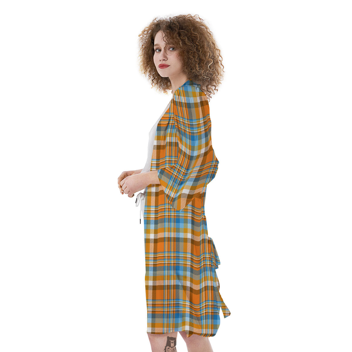Madras Blue And Orange Print Pattern Kimono-grizzshop