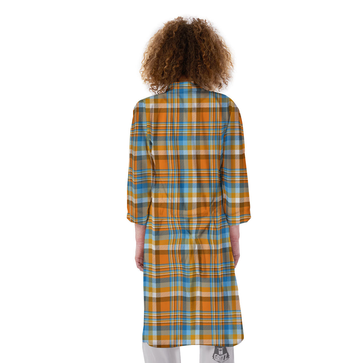 Madras Blue And Orange Print Pattern Kimono-grizzshop