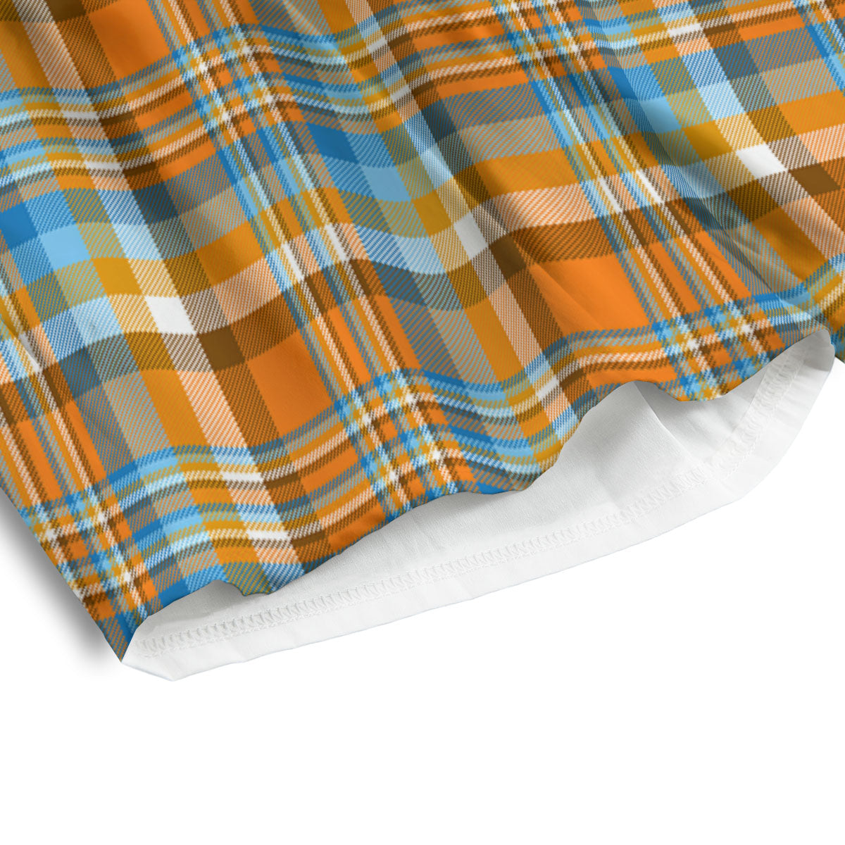 Madras Blue And Orange Print Pattern Men's Athletic Shorts