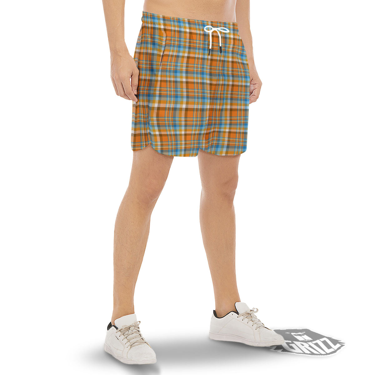 Madras Blue And Orange Print Pattern Men's Gym Shorts-grizzshop