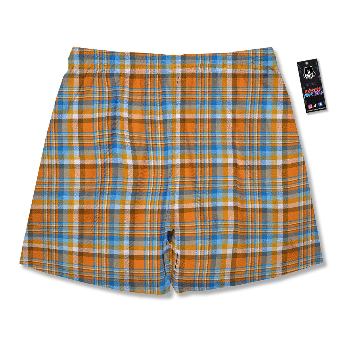 Madras Blue And Orange Print Pattern Men's Running Shorts-grizzshop