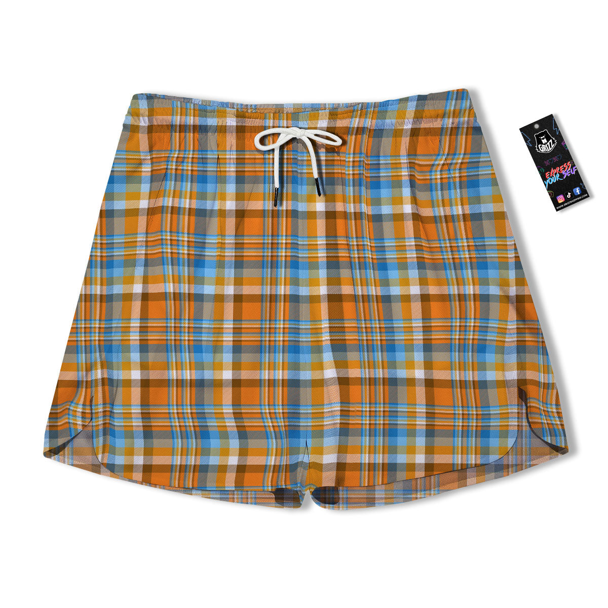 Madras Blue And Orange Print Pattern Men's Running Shorts-grizzshop