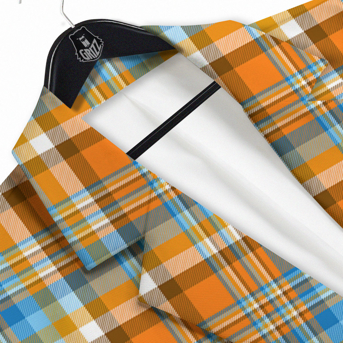 Madras Blue And Orange Print Pattern Men's Sport Coat-grizzshop