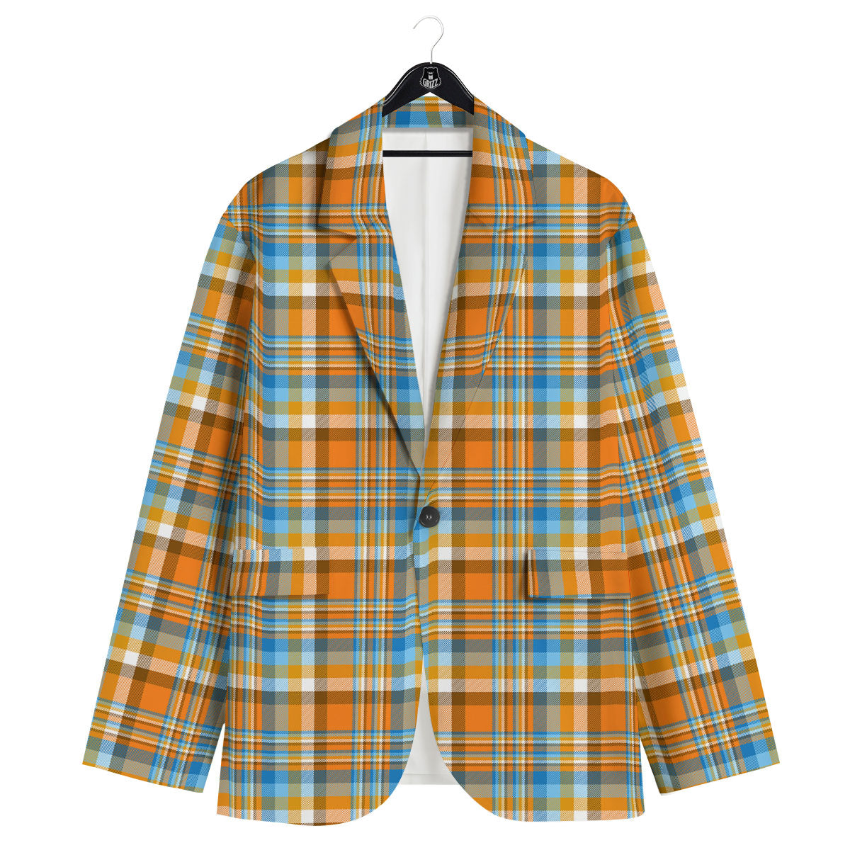 Madras Blue And Orange Print Pattern Men's Sport Coat-grizzshop