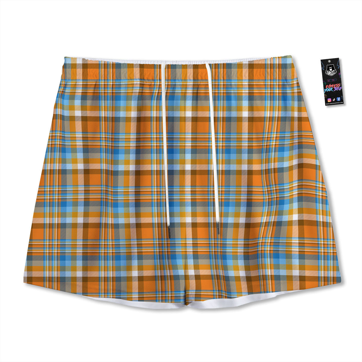 Madras Blue And Orange Print Pattern Mesh Shorts