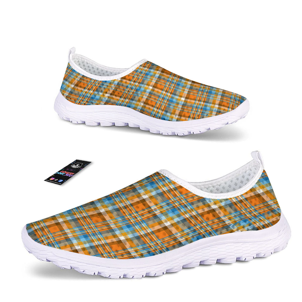 Madras Blue And Orange Print Pattern Nurse Shoes-grizzshop