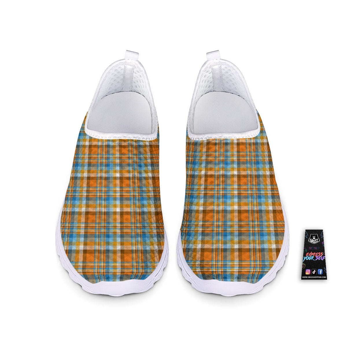 Madras Blue And Orange Print Pattern Nurse Shoes-grizzshop